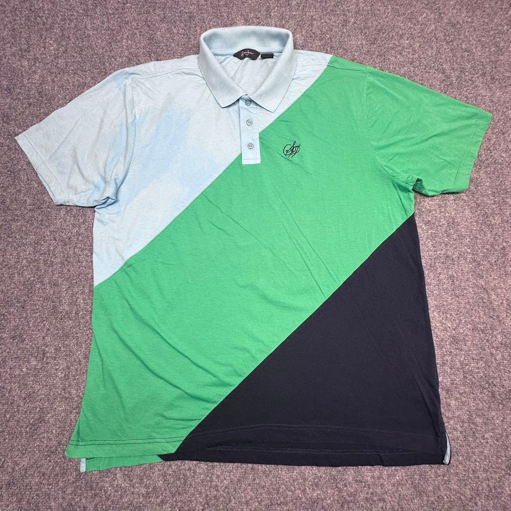 Sean John Mens XL Polo Shirt Colorblock Diagonal Blue Green Navy Y2K Hip Hop